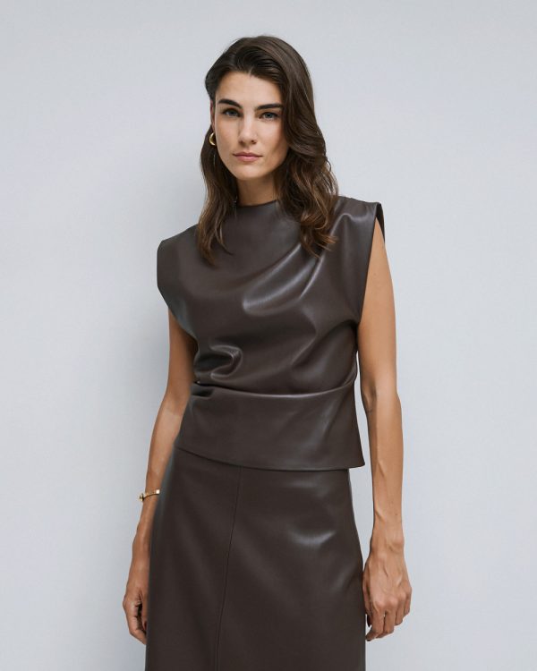 Faux leather top with pleats - Access Fashion