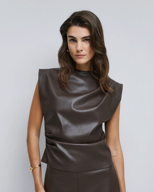 Faux leather top with pleats - Access Fashion - Image 2