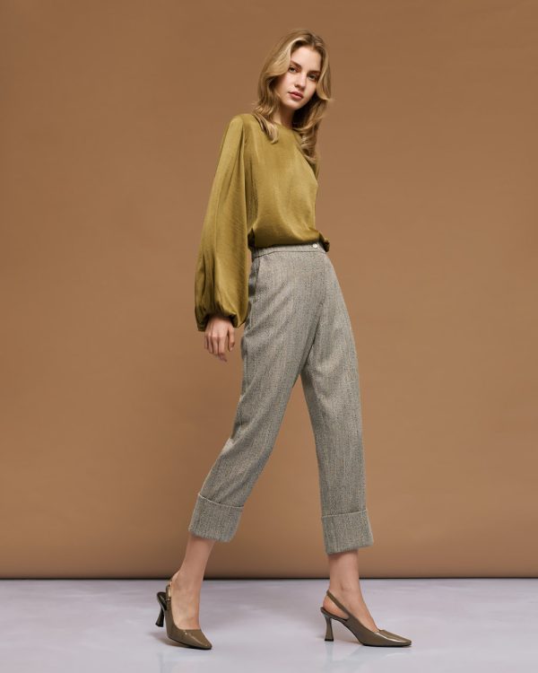 Herringbone pants with turn-ups - Access Fashion
