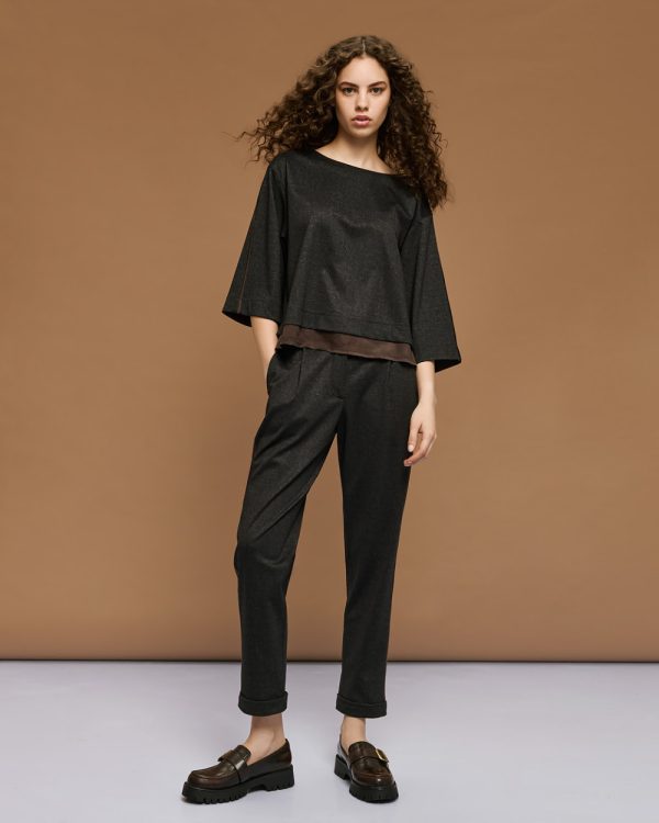 Pants with suede-effect details and turn-up hems - Access Fashion
