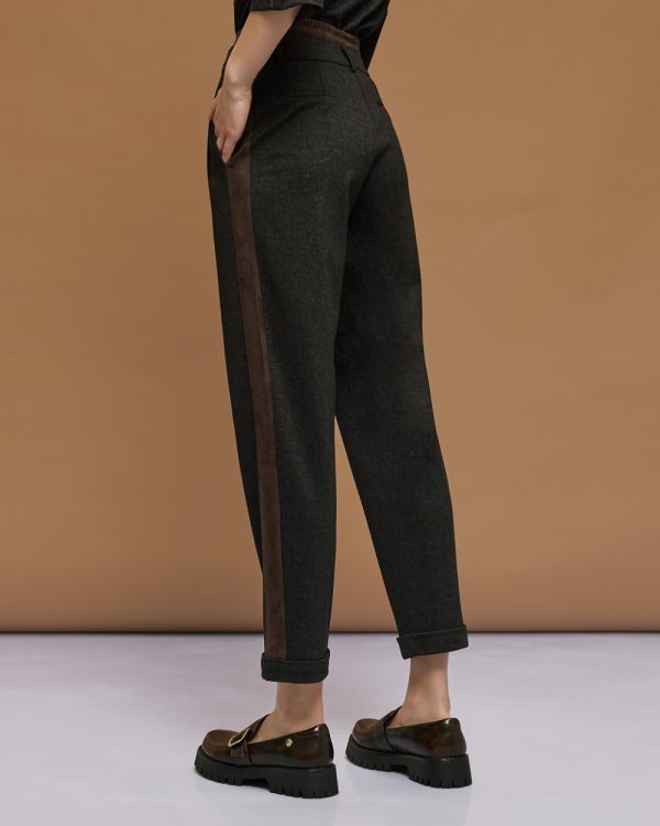 Pants with suede-effect details and turn-up hems - Access Fashion - Image 4