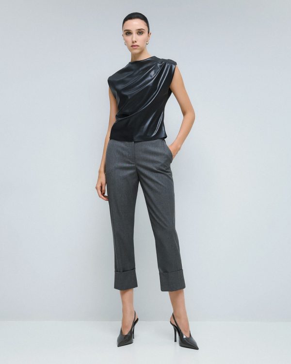 High-waist pants with turn-up hems - Access Fashion