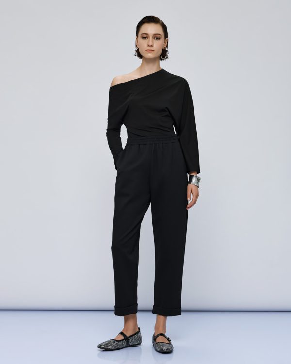 Pants with elastic waistband and turn-up hems - Access Fashion