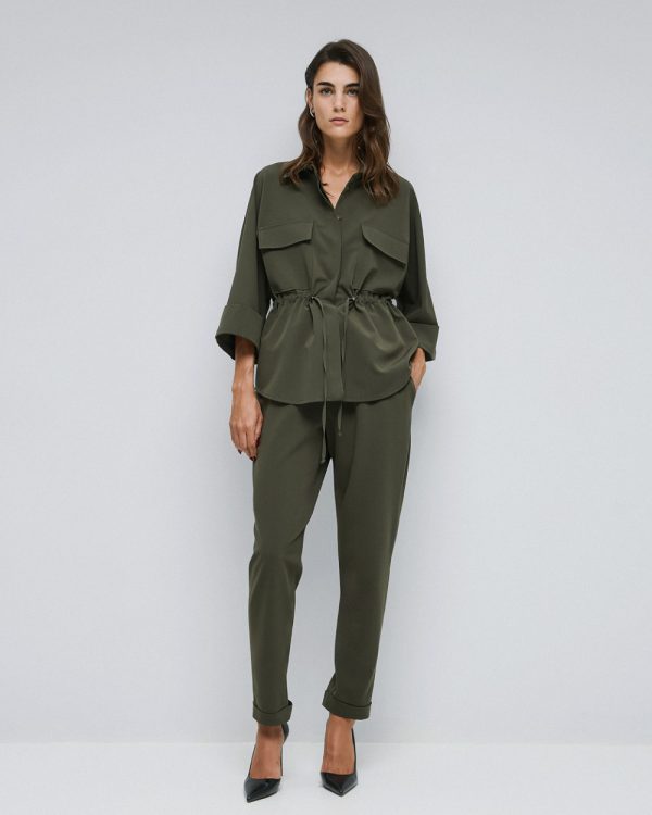 Pants with elastic waistband and turn-up hems - Access Fashion