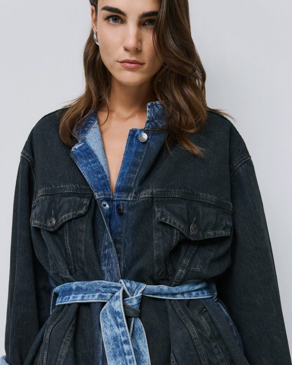Long denim jacket with belt - Access Fashion - Image 4