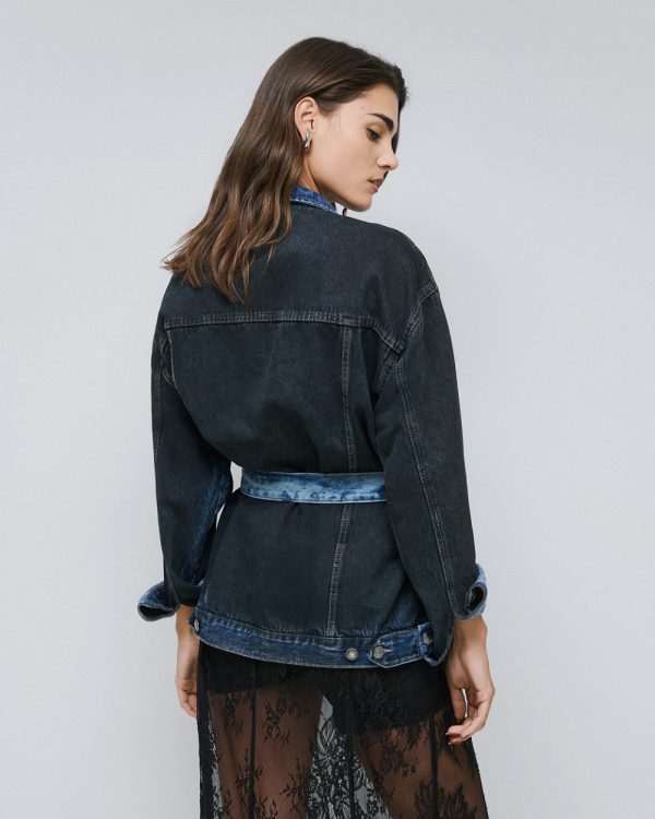 Long denim jacket with belt - Access Fashion - Image 5
