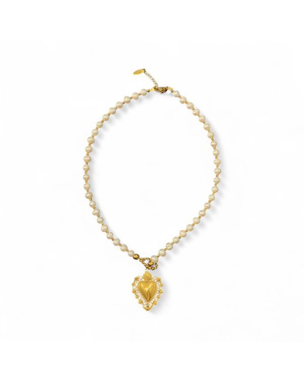 Sacred heart necklace with pearls and hematite - Ifigenia Loukou