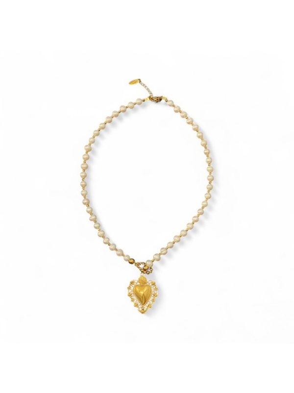Sacred heart necklace with pearls and hematite - Ifigenia Loukou