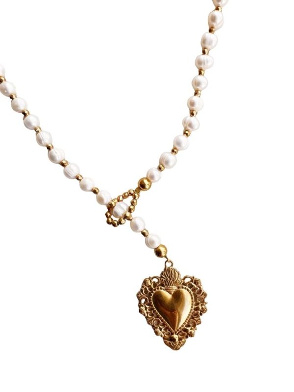 Sacred heart necklace with pearls and hematite - Ifigenia Loukou - Image 2
