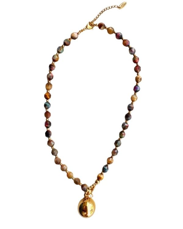 Cateye stone necklace with gold bead - Ifigenia Loukou