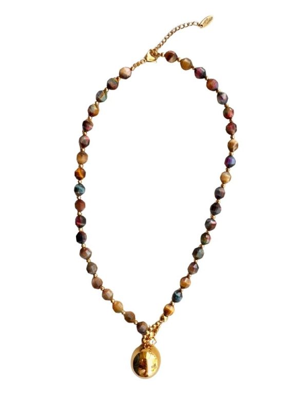 Cateye stone necklace with gold bead - Ifigenia Loukou