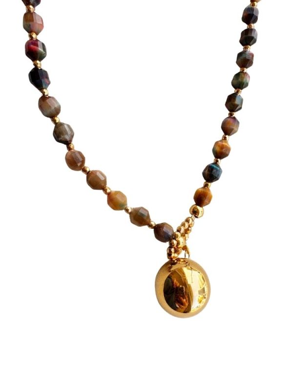 Cateye stone necklace with gold bead - Ifigenia Loukou - Image 2