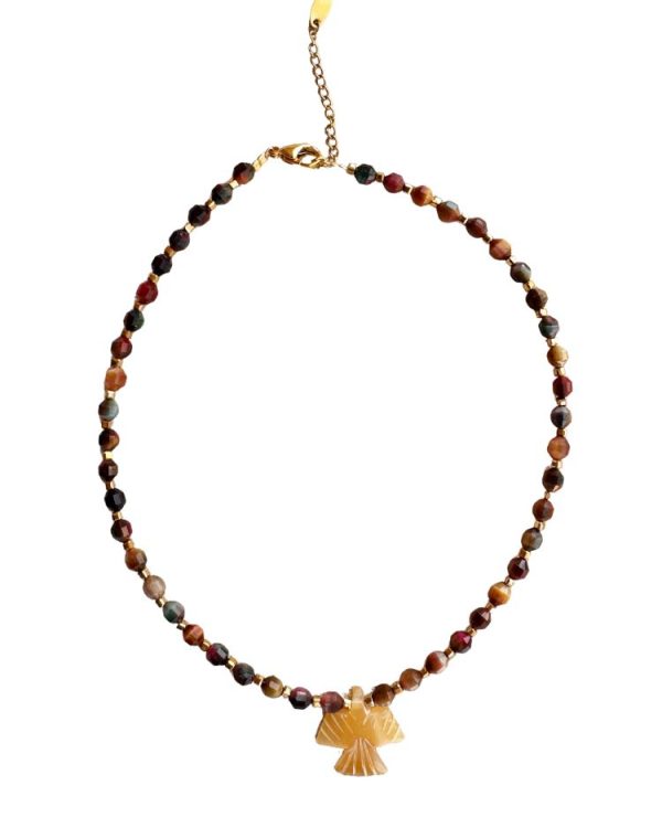 Cateye stone necklace with eagle pendant - Ifigenia Loukou