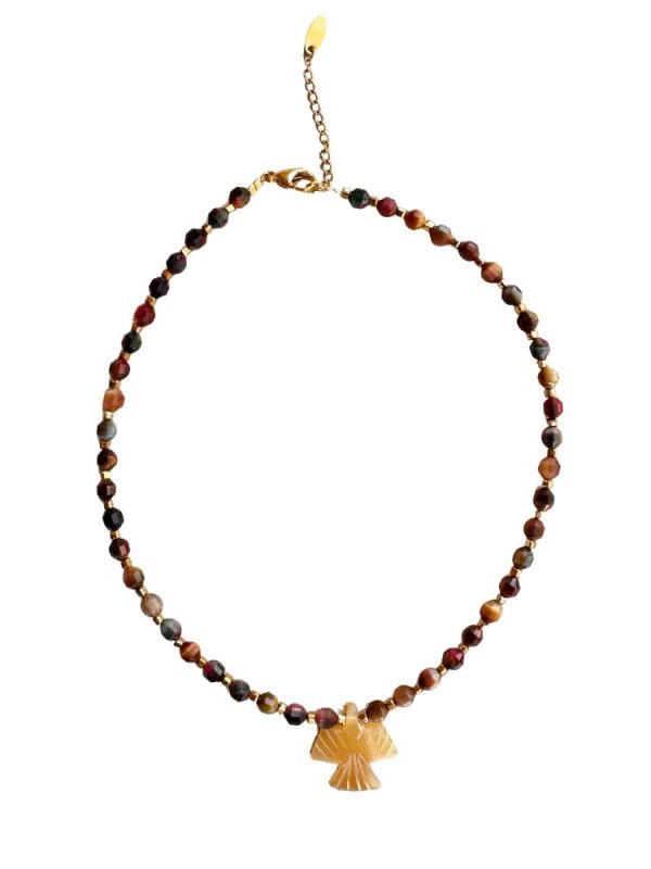 Cateye stone necklace with eagle pendant - Ifigenia Loukou