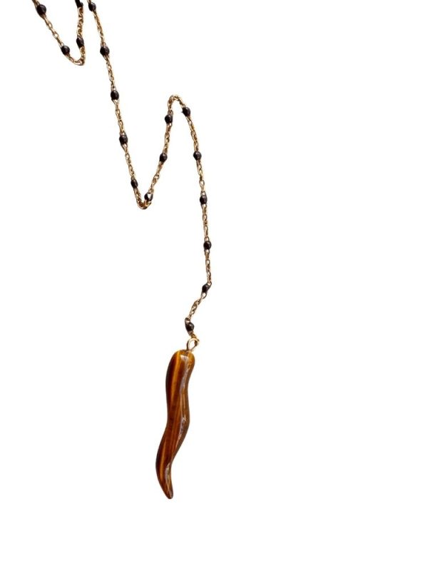 Tiger eye necklace with dangling chain and tiger eye tooth pendant - Ifigenia Loukou - Image 2