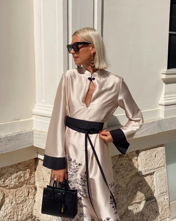 Satin Midi Dress with contrast details -Innocent