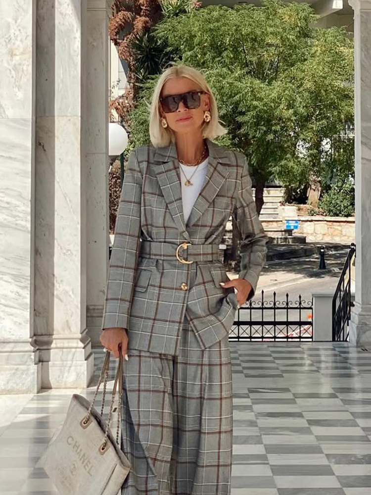 Brouska - INW25-9520B Checked belted tailored blazer - Innocent