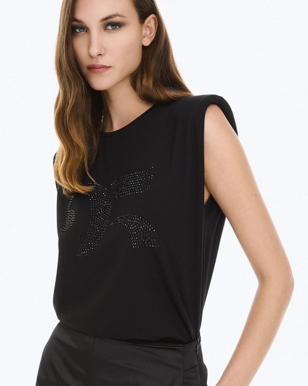 Sleeveless padded top with rhinestones - Access Fashion