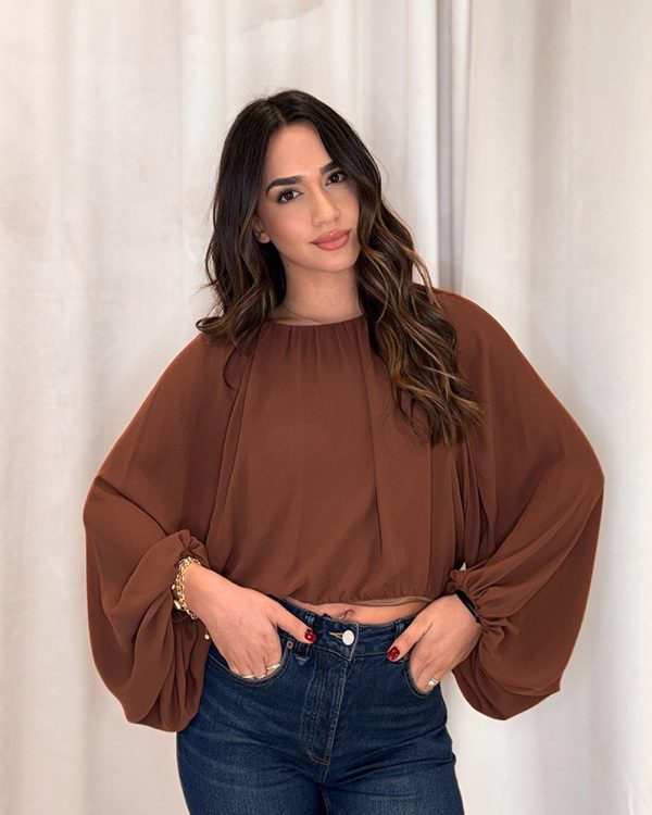 Crop top with draped balloon sleeves - Innocent