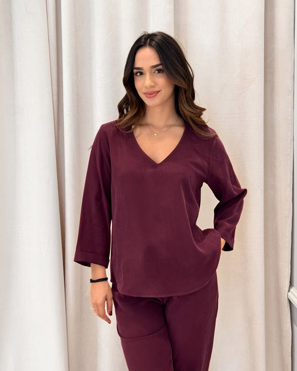 Cupro v-neck top with revers sleeve ends - Innocent