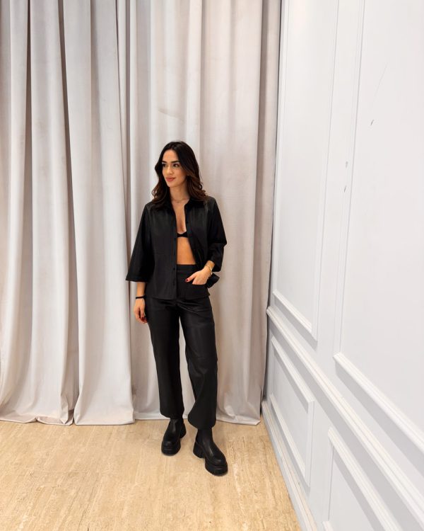 Eco-leather boxy shirt with 3/4 Sleeves - Innocent