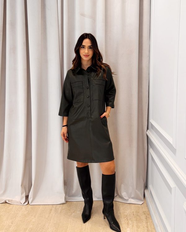 Eco-leather dress with decorative seams - Innocent