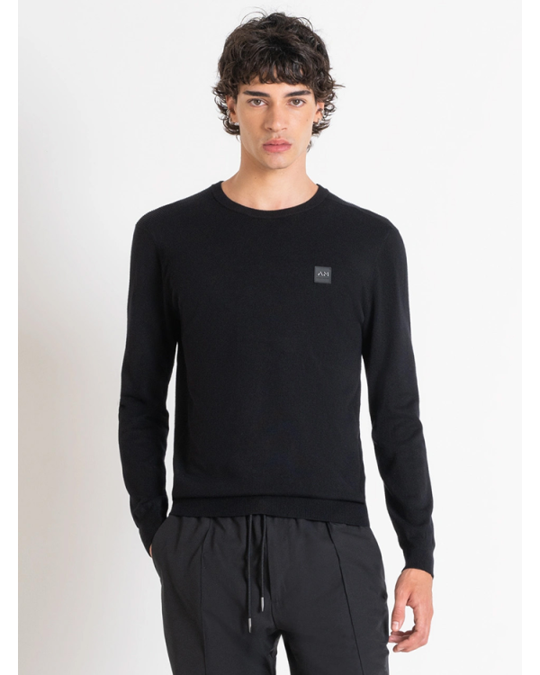 Slim fit viscose blend jersey with logo patch - Antoni Morato