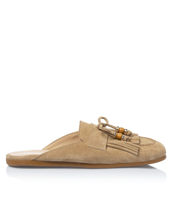 Suede tassel mule loafers with embellishments - Sante Shoes