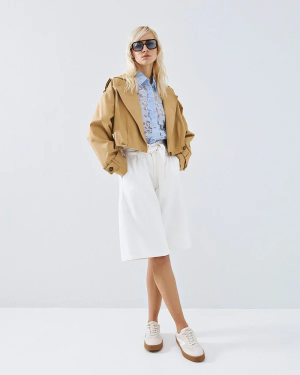 Cropped trench coat with pleats - Access Fashion