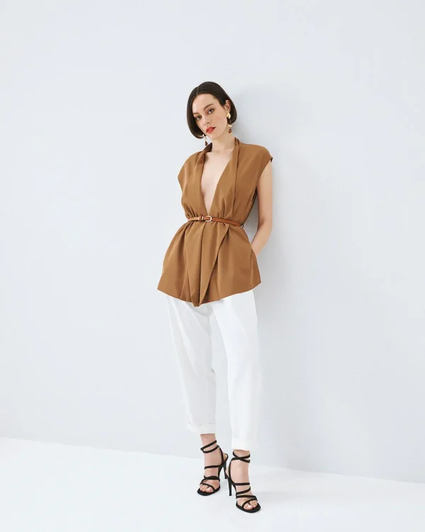 Long vest top with belt- Access Fashion