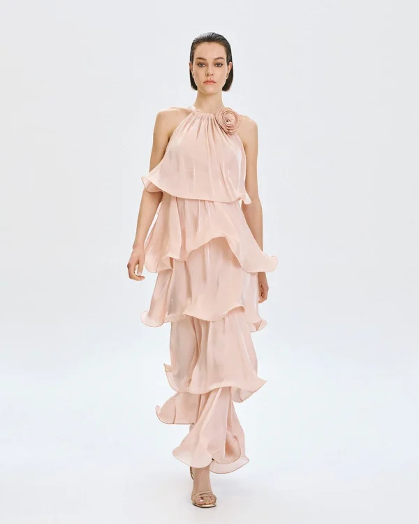 Halter dress with ruffles and a flower - Access Fashion