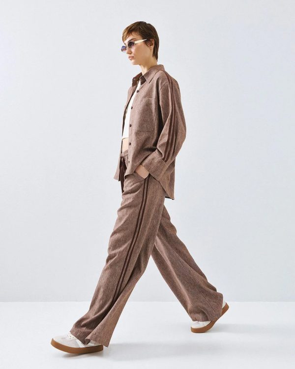 Elasticated wide-leg pants with striped bands - Access Fashion