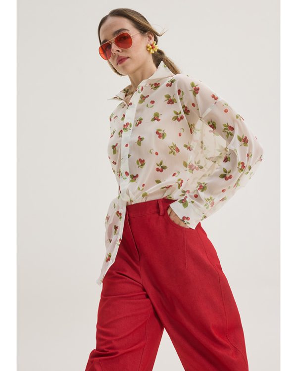 Cherry print sheer button shirt - Innocent