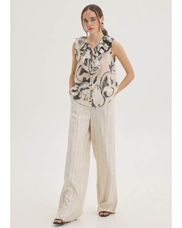 Tailored wide-leg striped linen trousers - Innocent