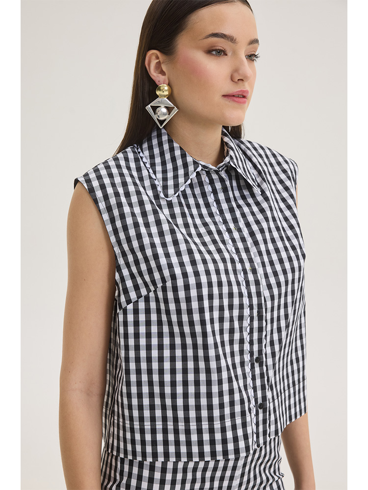 Brouska - INS26-9707 Gingham sleeveless cotton blend shirt - Innocent