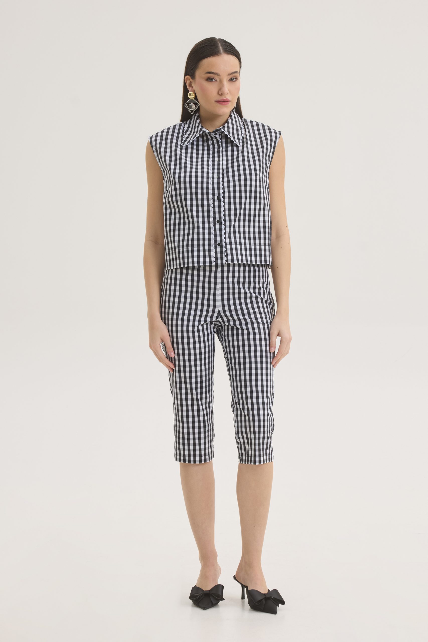 Brouska - INS26-9707 Gingham sleeveless cotton blend shirt - Innocent - Image 2