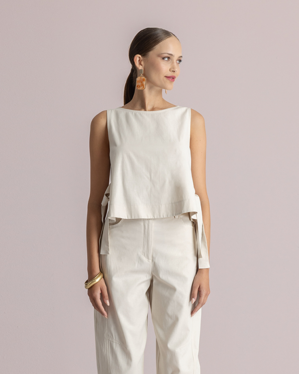 Minimal sleeveless blouse with side tie detail - Moutaki