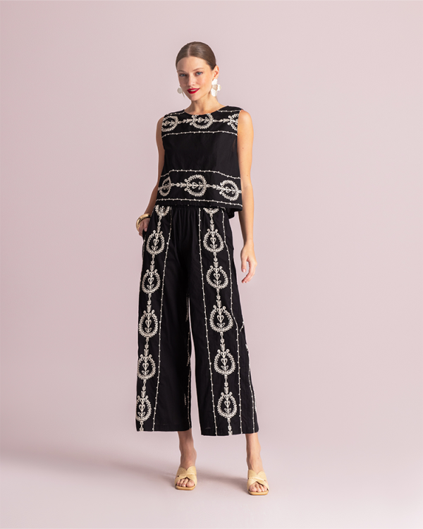 Embroidered wide-leg trousers - Moutaki