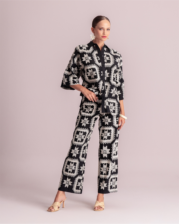 Geometric embroidered straight-leg trousers - Moutaki
