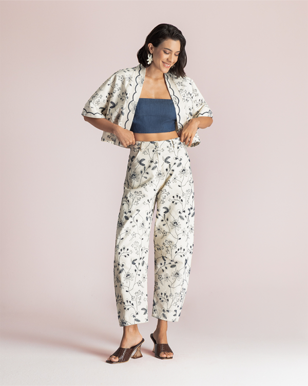 Floral print cropped trousers - Moutaki