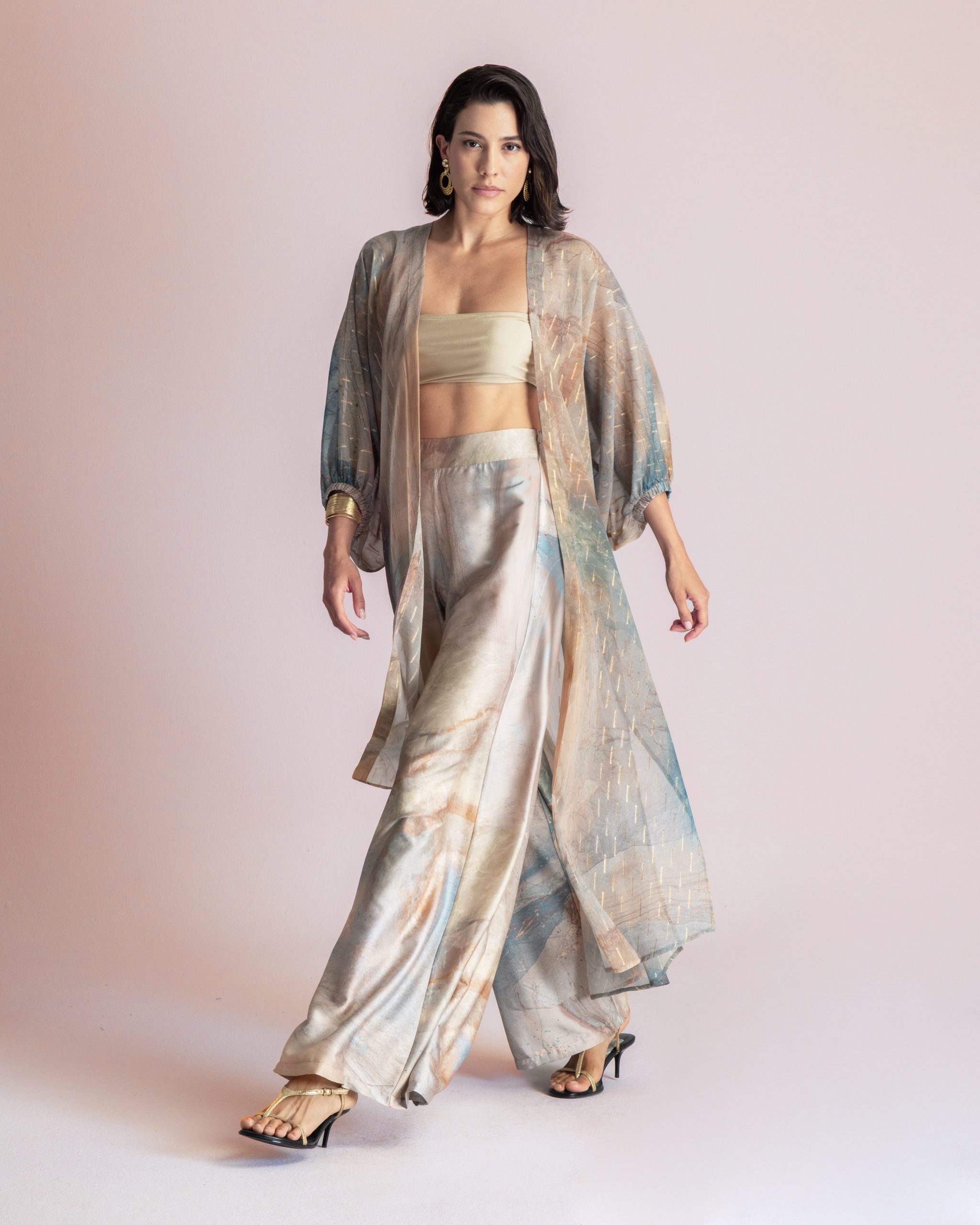 Brouska - MKS26-260603 Sheer longline kimono with abstractp print - Moutaki - Image 2