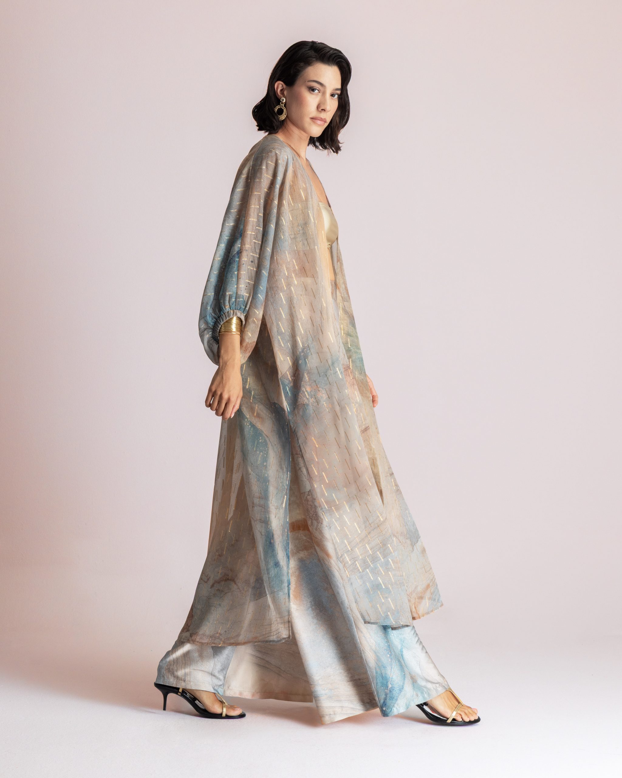 Brouska - MKS26-260603 Sheer longline kimono with abstractp print - Moutaki - Image 3