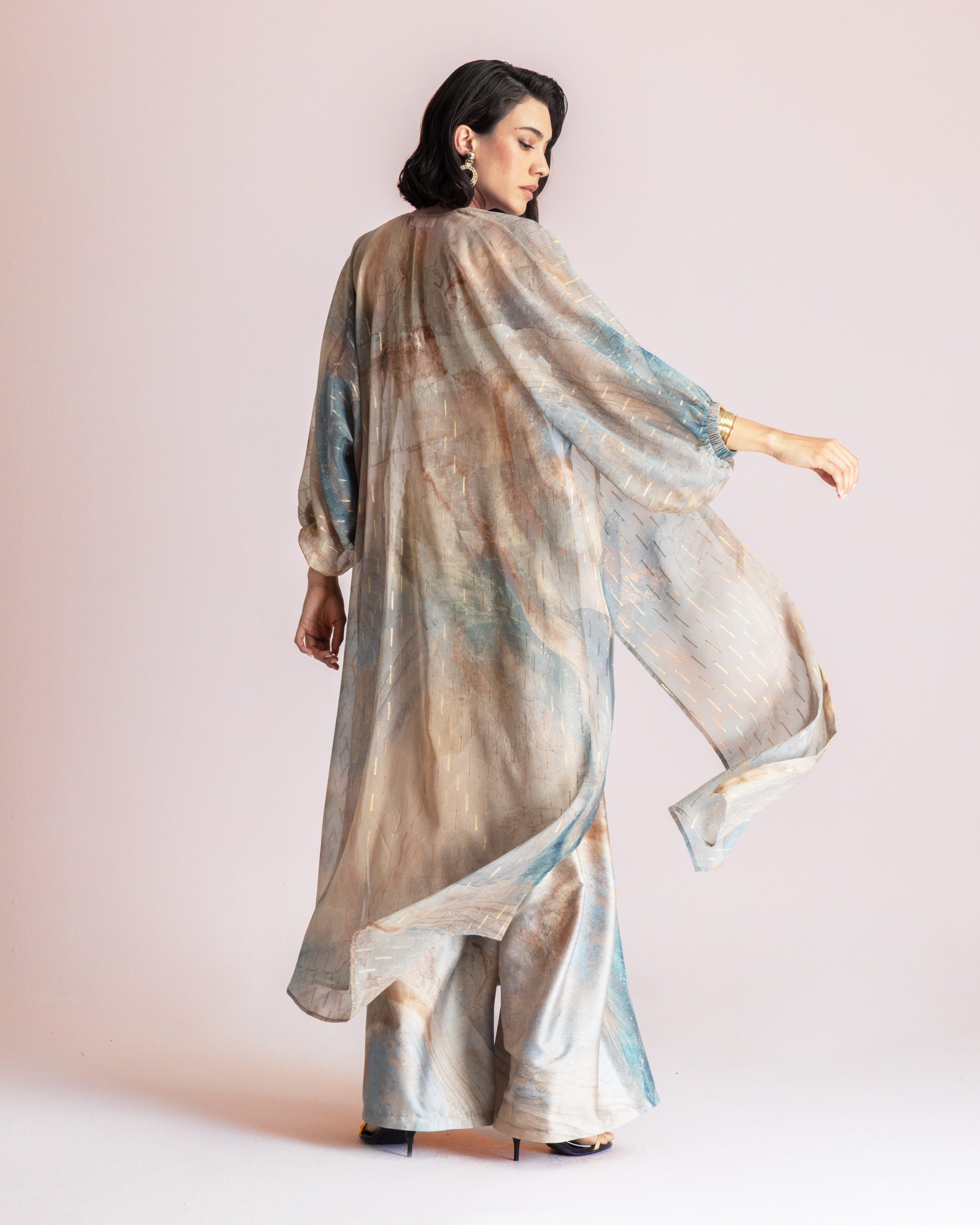 Brouska - MKS26-260603 Sheer longline kimono with abstractp print - Moutaki - Image 4