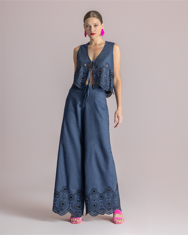 Embroidered tie-front cropped vest - Moutaki