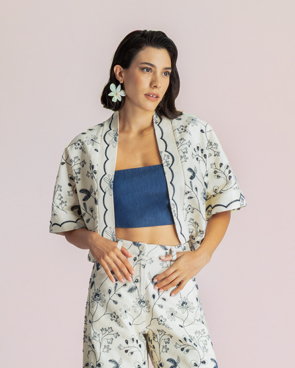 Cropped floral print kimono - Moutaki