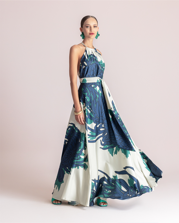 Halter-neck maxi dress in floral print - Moutaki