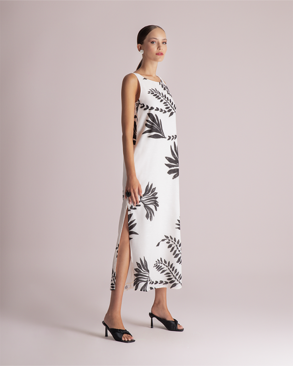 Sleeveless midi dress with botanical print - Moutaki