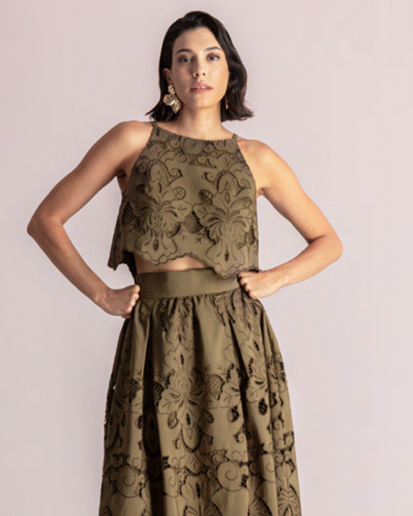 Cropped top with embroidered and scalloped hem - Moutaki