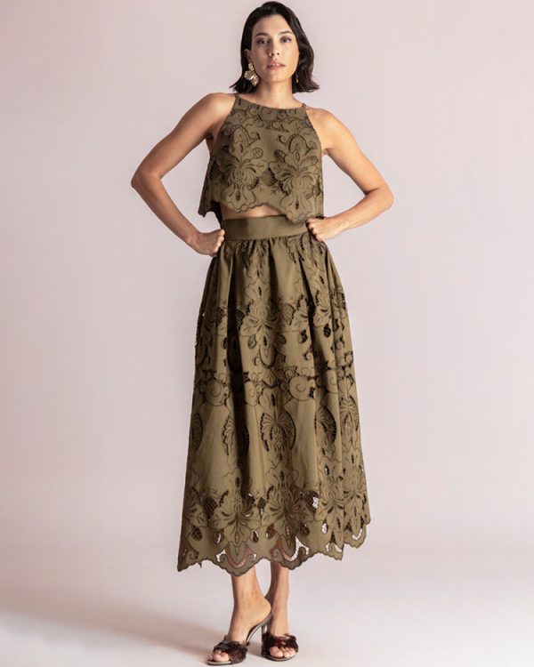 Embroidered midi skirt with scalloped hem - Moutaki