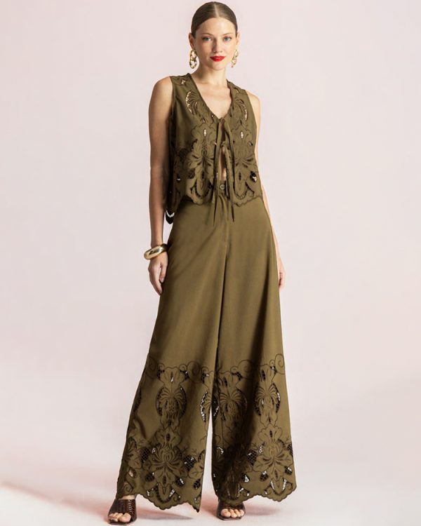 Wide-leg embroidered trousers - Moutaki